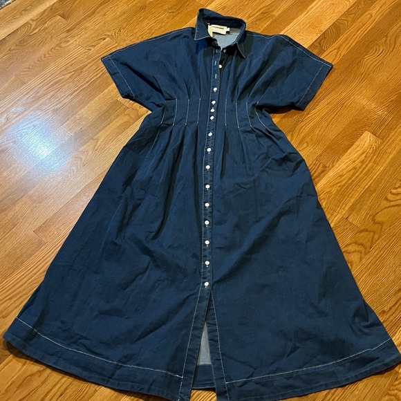 Anthropologie x Exquise The Tobie Button-Front Pleated Shirt Dress Denim LP NWT - Picture 6 of 15